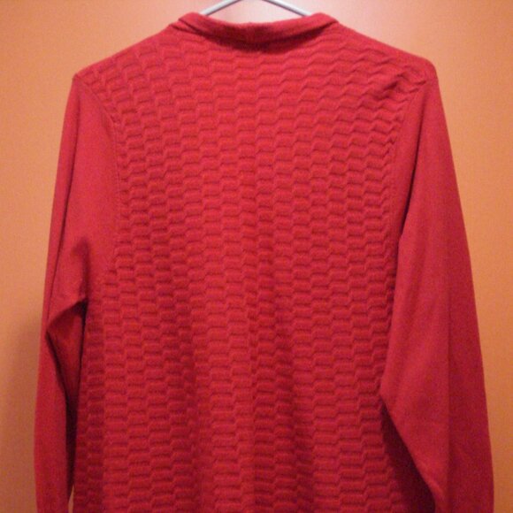 Solid Cable Knit Red Cardigan. Casual Open Front Long Sleeve. 2 Side Pockets - Picture 2 of 11